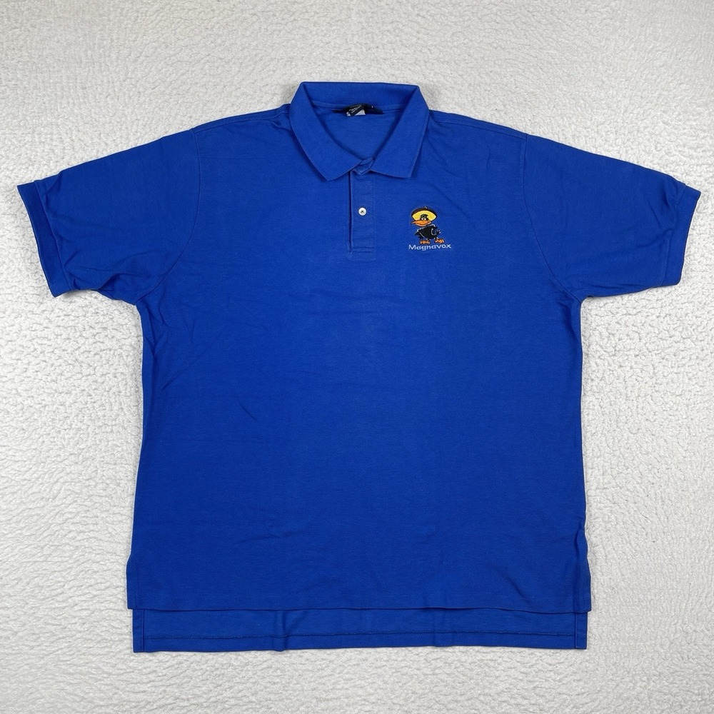 Lands End Polo Shirt Mens XL Blue Magnavox Crow Vintage Electronics USA Workwear